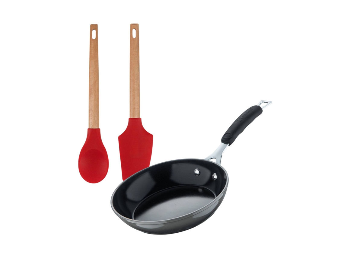 Juego de sartenes de aluminio forjado de Ø24 cm con cuchara y espátula de Bergner