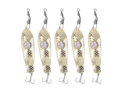 Señuelos de pesca LED de acero inoxidable dorados, 5 unidades