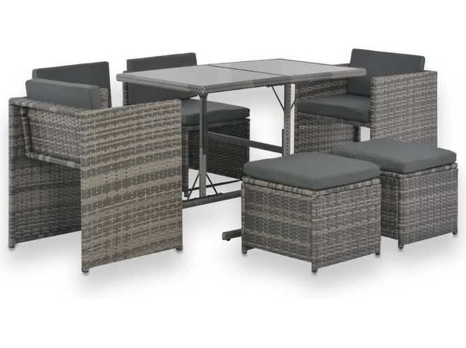 Conjunto 7 Muebles De Jardin VIDAXL Gris Poli Ratán