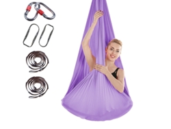 Hamaca de yoga de 400 x 280 cm con correa de extensión y cierre (morado claro)