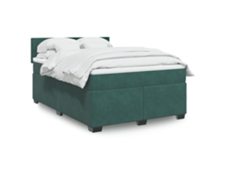 Cama Box Spring Con Colchón Terciopelo Verde Oscuro 140x200 Cm