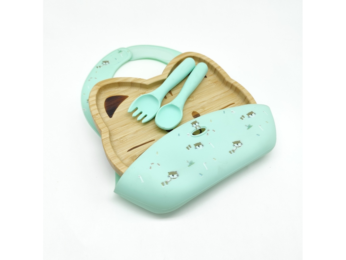 Juego De Vajilla Infantil De 4 Piezas, Plato De Bambú. Verde Czhhmart