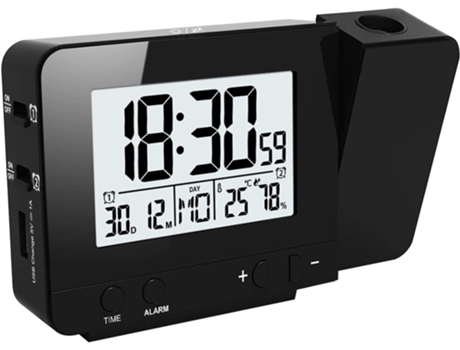 ELKUAIE Reloj con proyector LED, reloj despertador digital, reloj despertador de proyección, temperatura interior, 4 niveles, función de brillo aju...