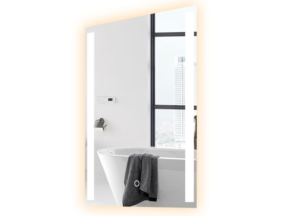 Espejo de baño rectangular antivaho sin marco de 90 x 65 cm con luz LED Mirlux