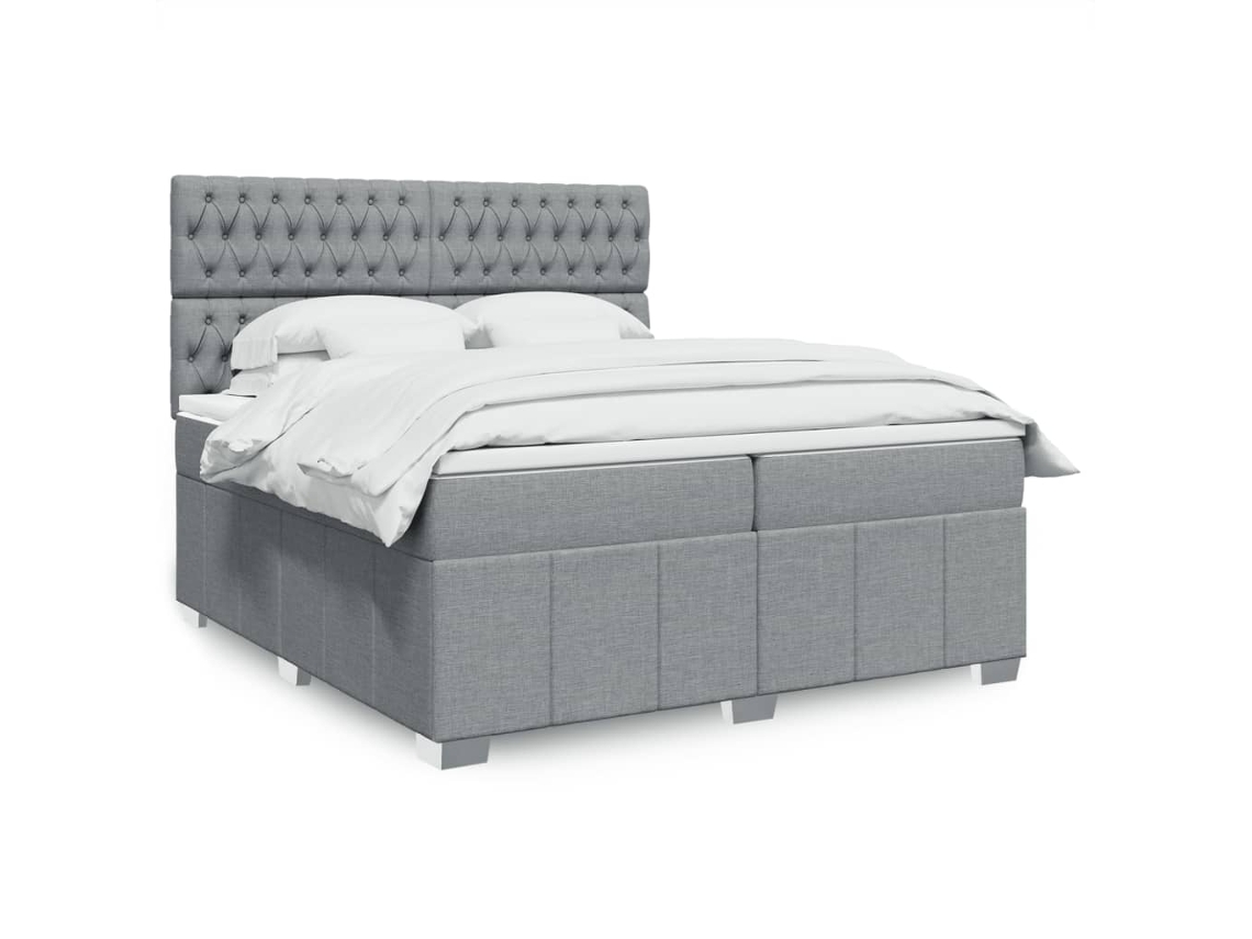 Cama Box Spring Con Colchón Tela Gris Claro 200x200 Cm