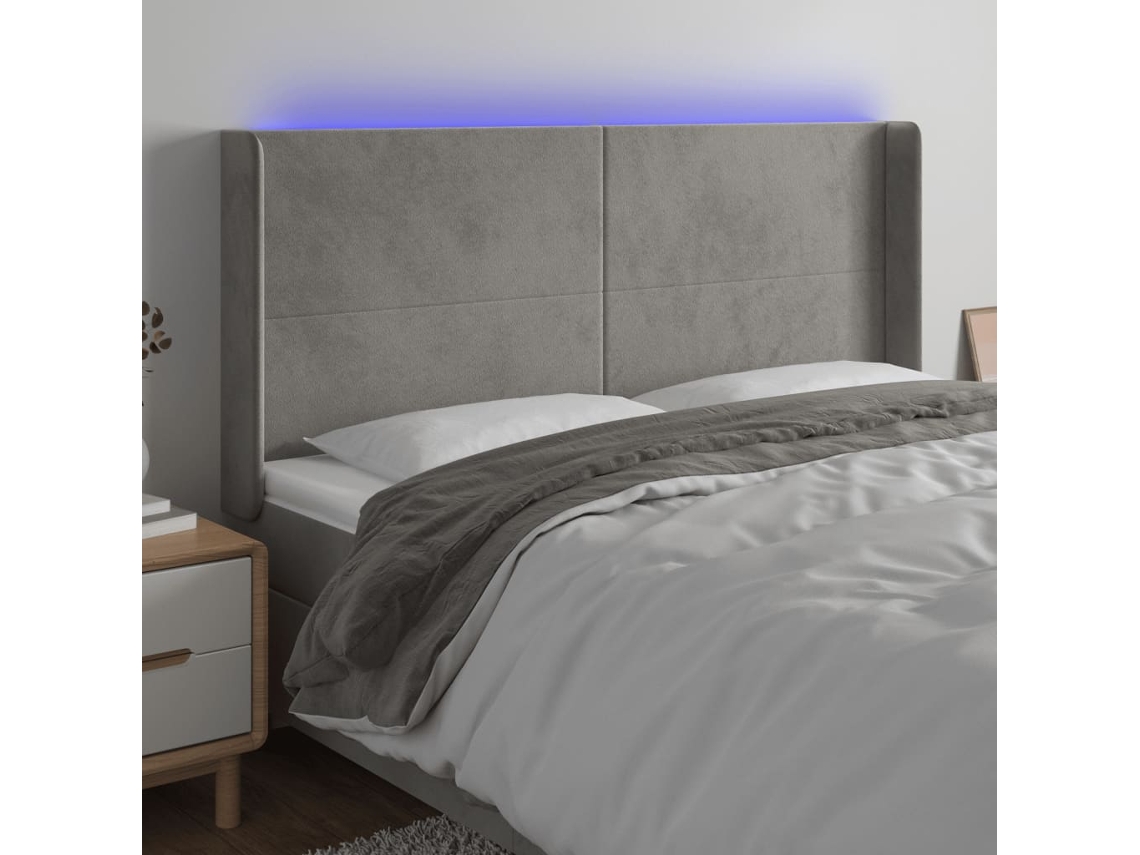 Cabecero Con Led De Terciopelo Gris Claro 183x16x118/128 Cm