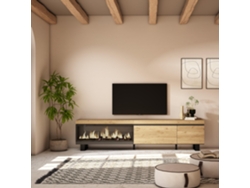 Mueble TV, Televisión, 237x57x35 cm, Para TV gran formato, Chimenea eléctrica XXL, Diseño industrial, Roble SKRAUT HOME