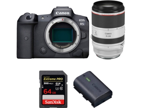 Kit Cámara CANON EOS R5 RF 70-200mm f/2.8L IS USM + SanDisk 64 GB + Batería(Full-Frame)