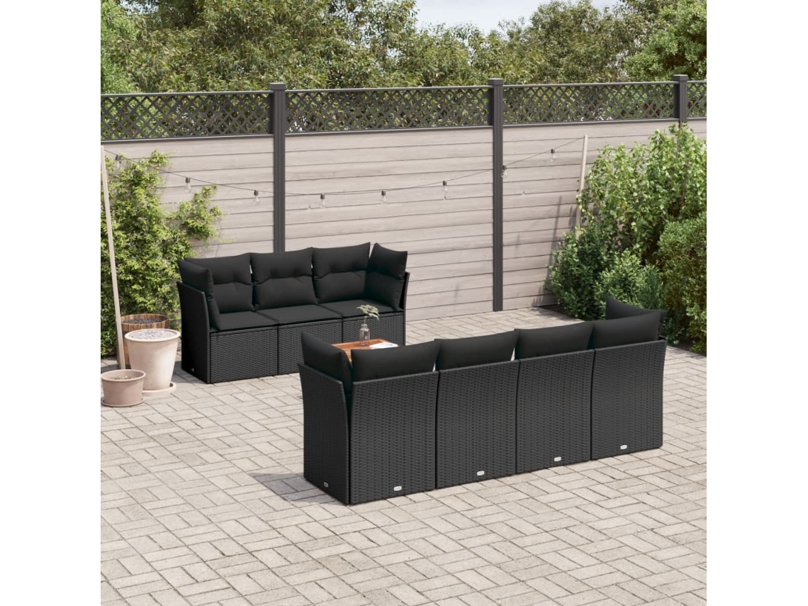 Conjunto de 8 sofás de jardín con cojines de mimbre sintético negro, Dkd Home Decor
