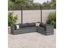 Conjunto de jardín de 6 piezas con cojines, ratán gris, DKD Home Decor