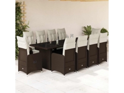 Conjunto de bistró de jardín de 11 piezas con cojines de mimbre marrón de DKD Home Decor