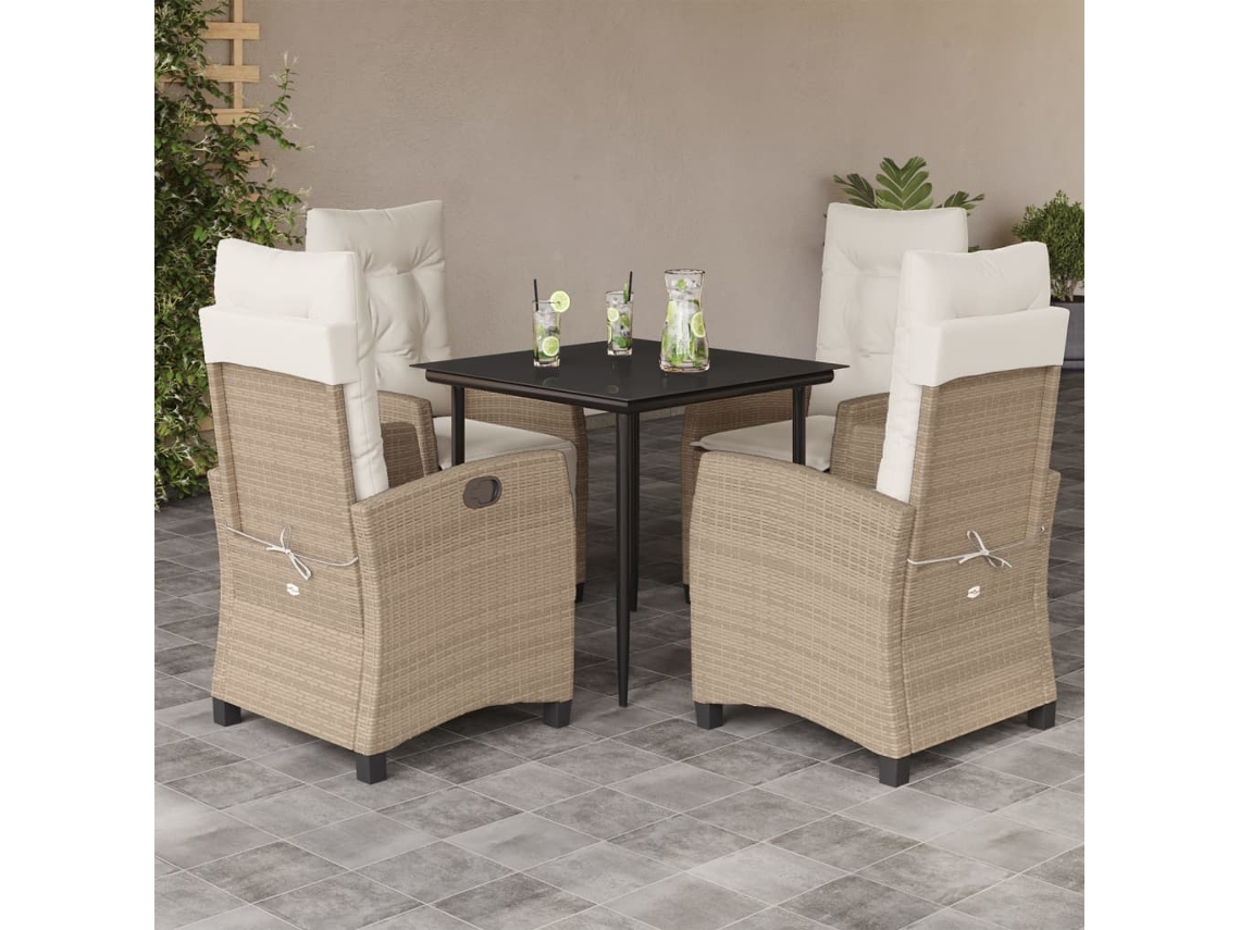 Juego de comedor de jardín de 5 piezas con cojines, mimbre sintético beige, Dkd Home Decor