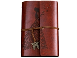 Libreta vintage Kraft A6 de hojas sueltas con tapa de cuero, colores: rojo, gris, marrón, amarillo, azul claro y dorado.