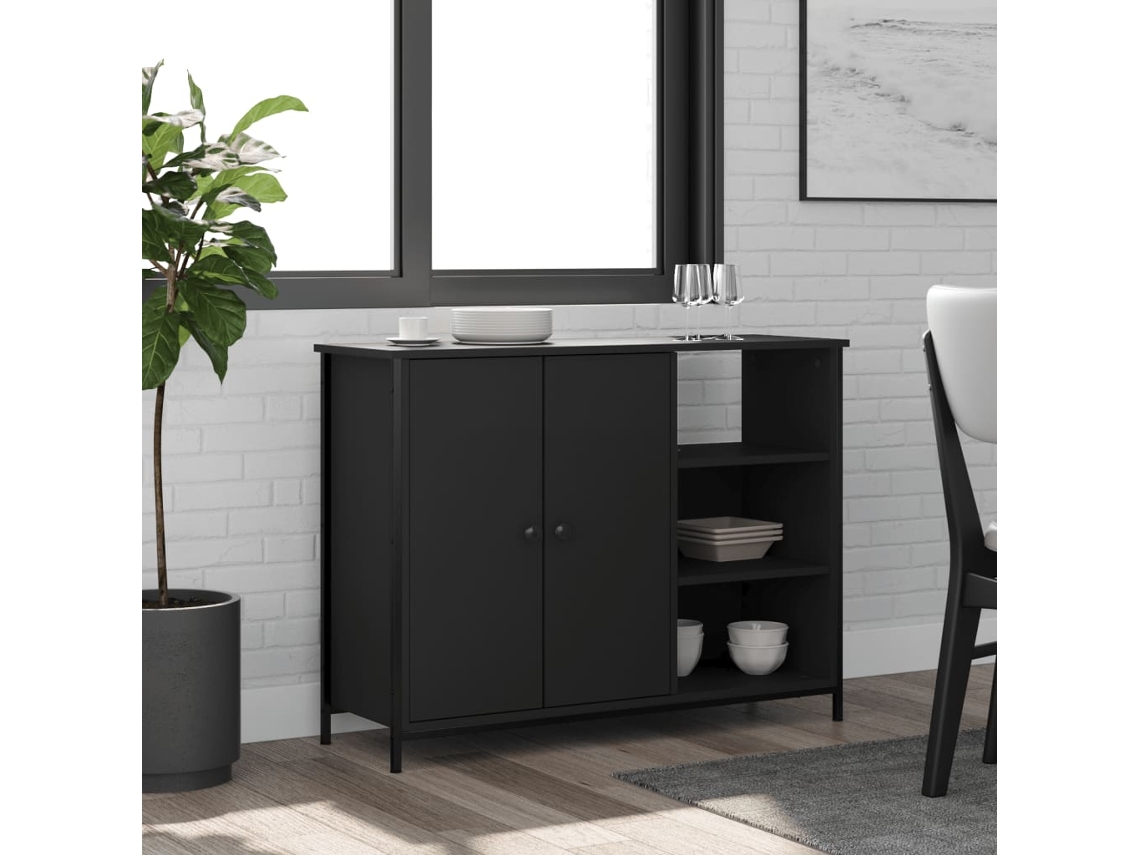 Aparador De Madera De Ingeniería Negro 100x33x75 Cm
