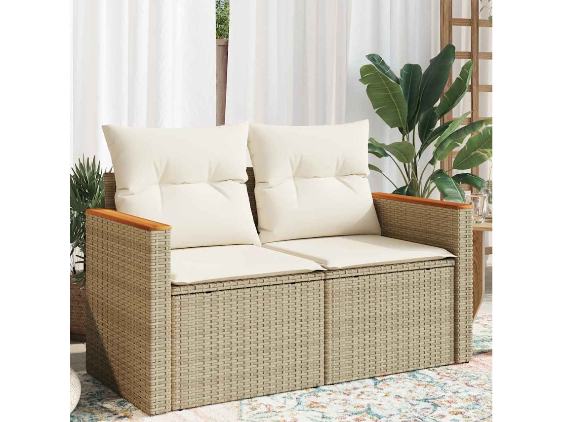 Sofá de jardín de 2 plazas con cojines de mimbre beige, Dkd Home Decor