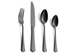 Juego de cubiertos de acero inoxidable negro, 24 piezas, con tenedores, cucharas y cuchillos, para 6 personas, apto para lavavajillas.
