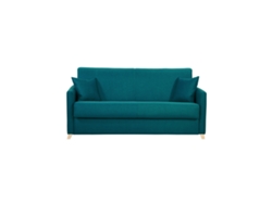 Sofá Cama 3 Plazas Nórdico Azul Petróleo Y Madera Clara Con Colchón de 18 Cm Skandy MILIBOO