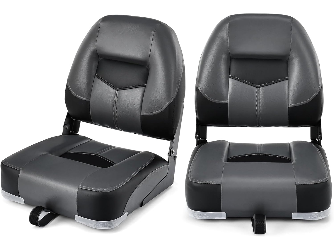 Sillas Plegables para Barco,2 Asientos para Barco con Tira de Fijación Larga y Tornillos en Acero Inoxidable, Asiento Yate Ergonómicos con Espuma COSTWAY