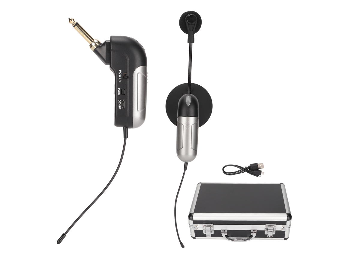 Transmisor Y Receptor De Micrófono Inalámbrico Uhf Para Instrumentos Con Cuello De Cisne 360° Resistente A Impactos Para Guitarra Y Violín