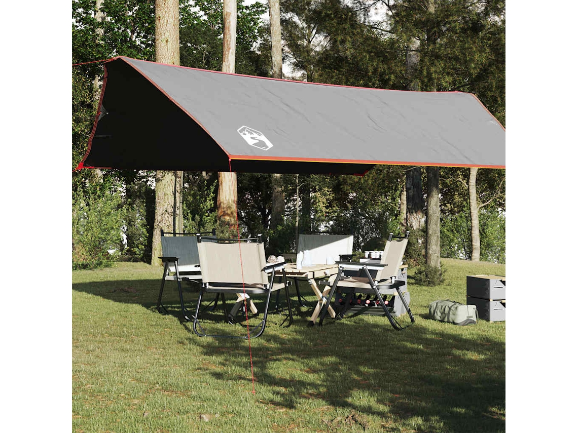 Lona de camping impermeable de 500x294 cm, color gris y naranja.
