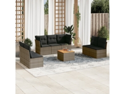 Conjunto de sofá de jardín de 8 piezas con cojines, ratán gris, DKD Home Decor