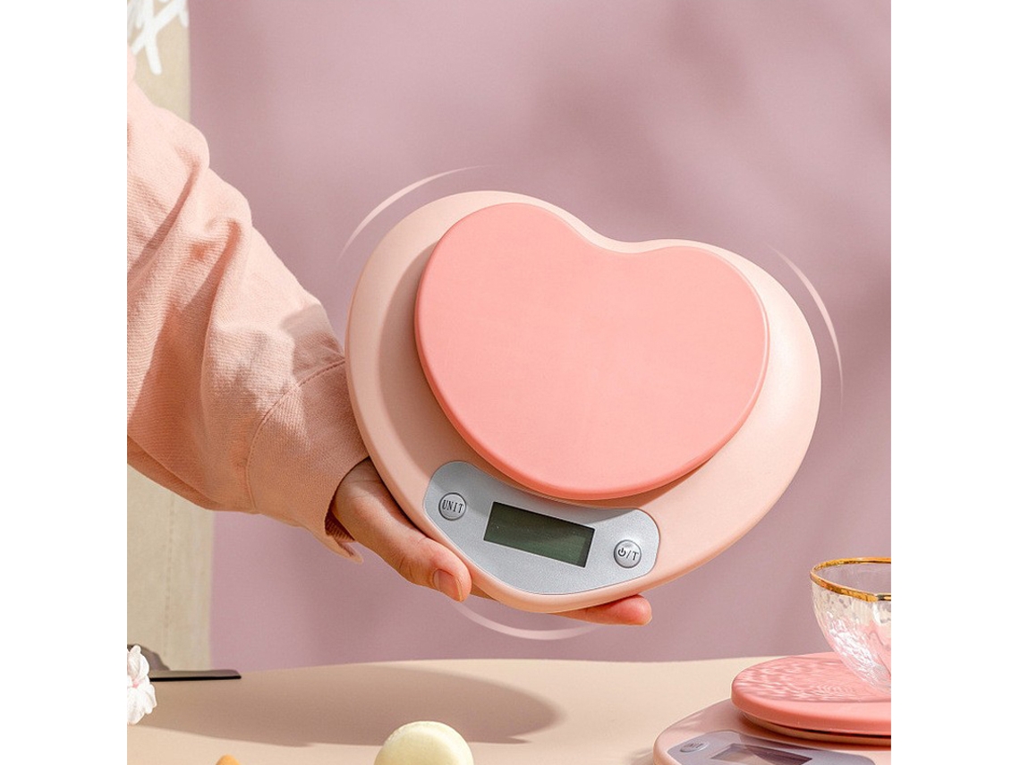 Báscula electrónica de cocina para el hogar, la alimentación y la repostería, precisión de 3 kg/0,1 g, pequeña, recargable y con forma de corazón, Sfushos (café)
