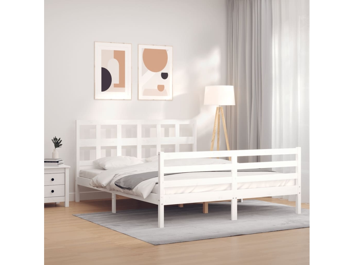 Marco de Cama con Cabecero Madera Blanco (160x200cm)