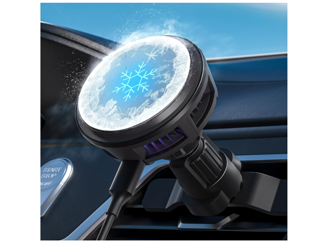 Cargador Inalámbrico Para Coche Con Refrigeración Electrónica, Carga Rápida De 15 W, Magnético, Con Anillo De Silicona Antideslizante Y Esta