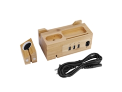 Base De Carga Usb De Madera De Bambú Para Teléfono Móvil, Reloj Y Ipad