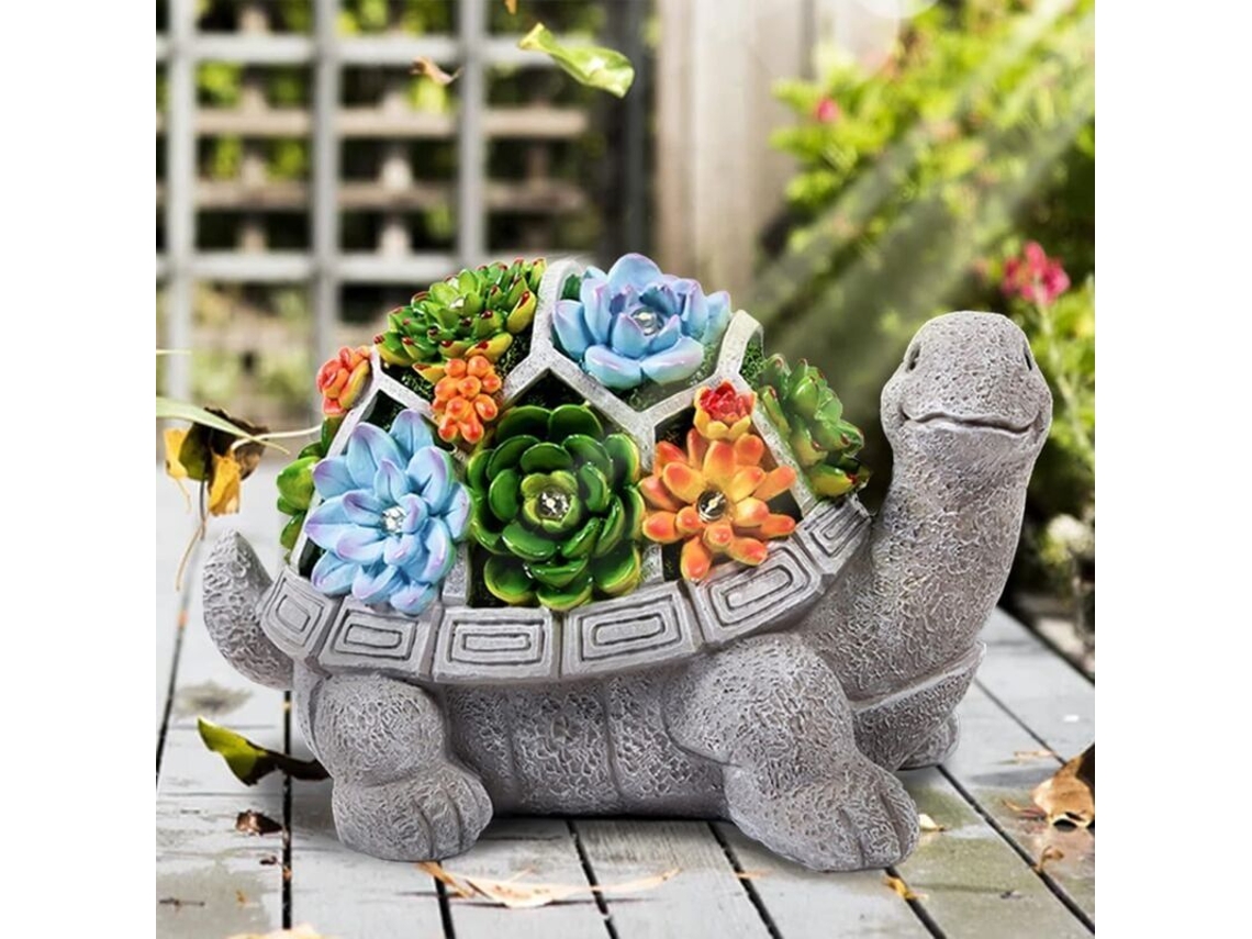 Estatua Decorativa De Tortuga Para Jardín Con 7 Luces Led Solares Para Patio O Jardín.