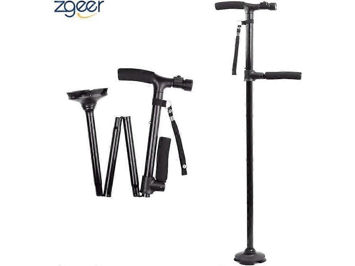 Bastón plegable con luz LED, ajustable, ligero y negro.