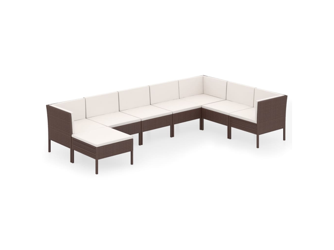 Conjunto 8 muebles de jardín VIDAXL y cojines ratán sintético marrón