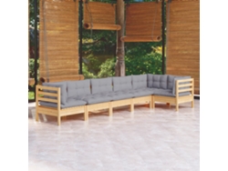 Conjunto de muebles de jardín con cojines de pino gris, Dkd Home Decor