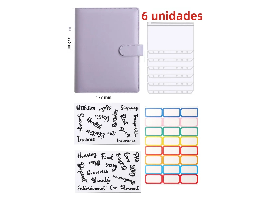 Carpeta de hojas sueltas A5 en piel sintética con ocho accesorios MDUG (violeta claro)