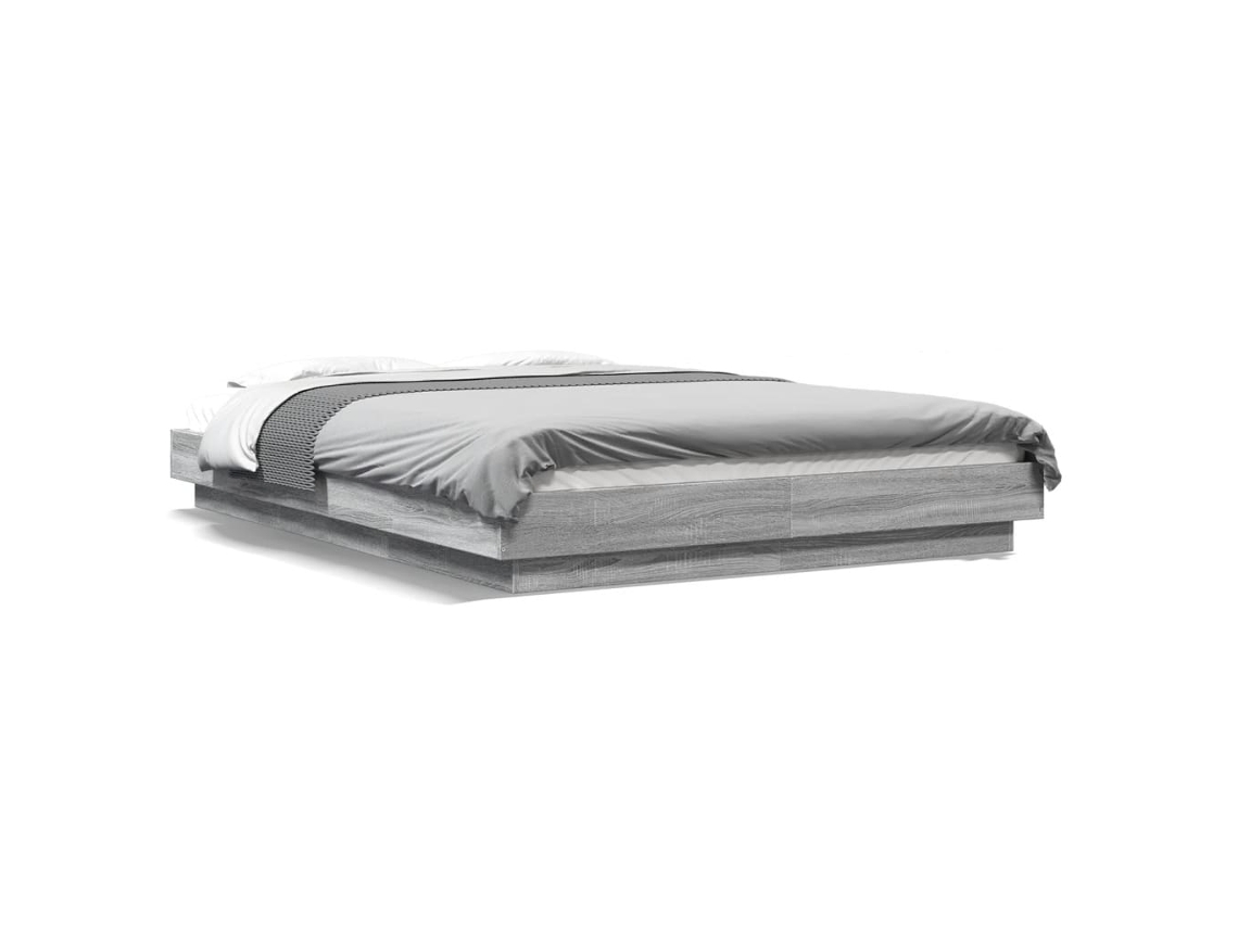 Estructura Cama Con Luces Led Madera Gris Sonoma 140x190 Cm