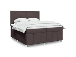 Cama Box Spring Con Colchón Tela Marrón Oscuro 200x200 Cm