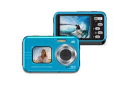 Esta cámara 4K HD resistente al agua cuenta con dos pantallas, lo que la hace ideal para deportes al aire libre y fotografía subacuática. Azul, 32 GB. Sfushos
