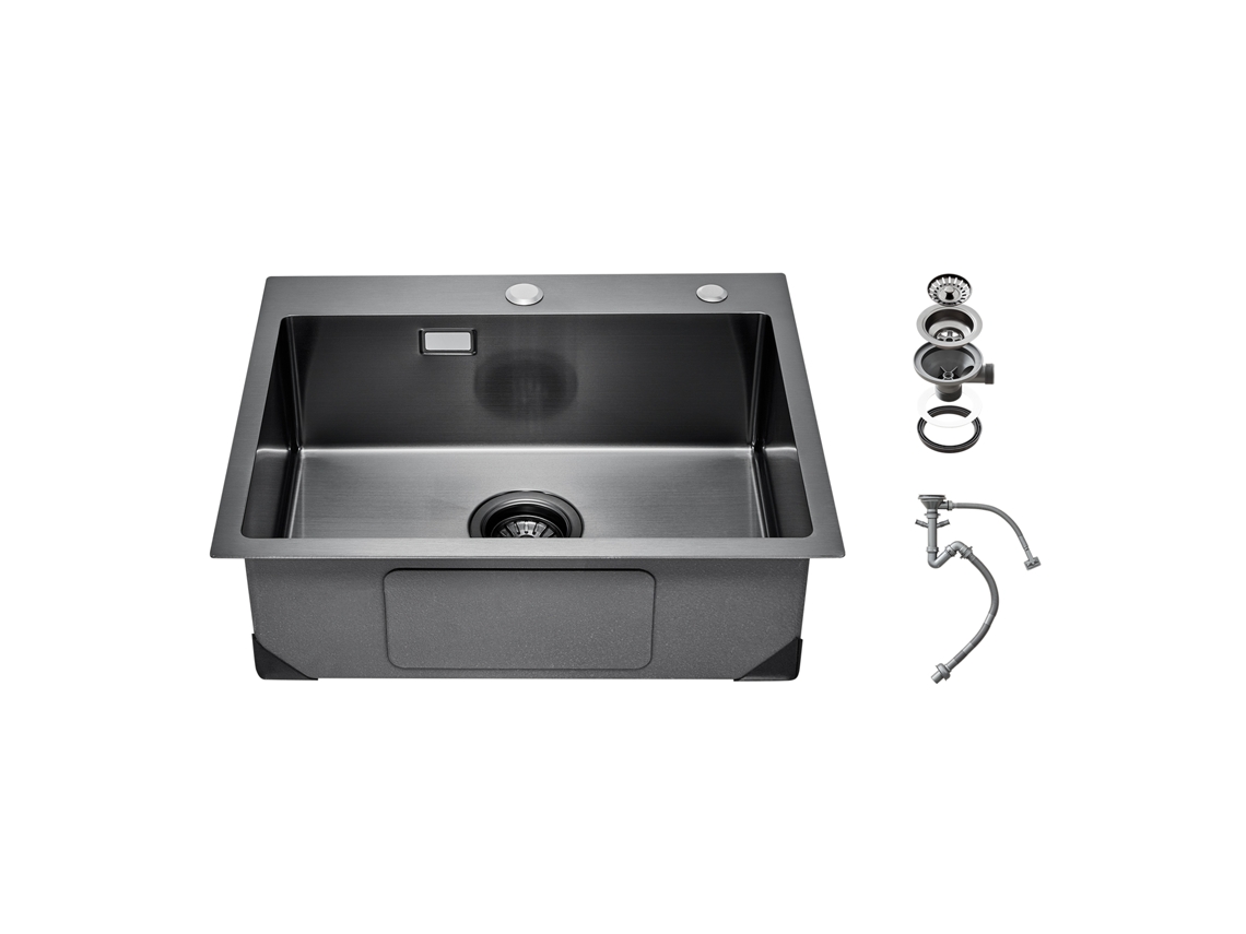 Fregadero de cocina Succebuy de un seno para encimera, negro, 550 x 450 x 190 mm