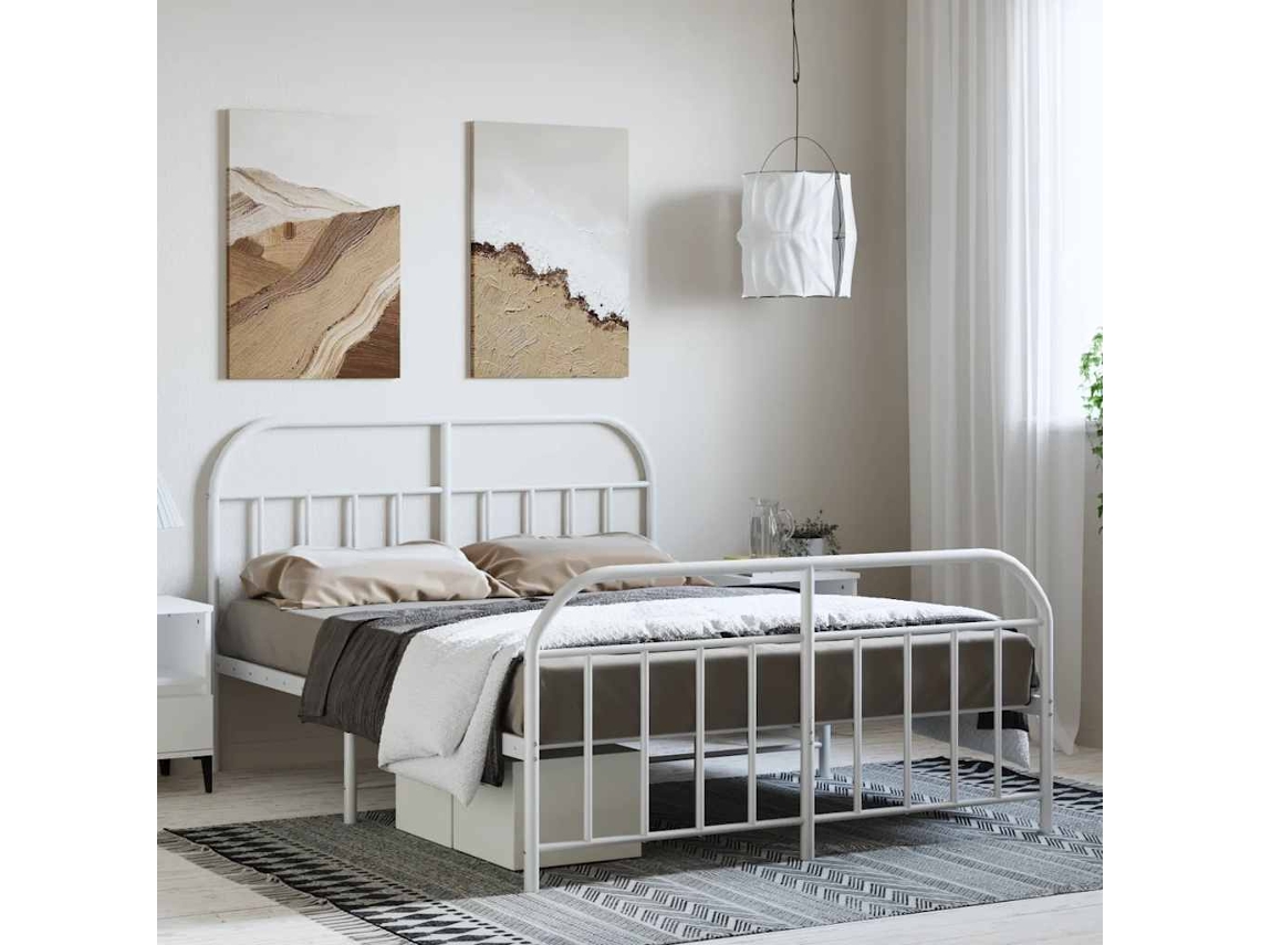 Estructura Cama Sin Colchón Con Estribo Metal Blanco 150x200 Cm