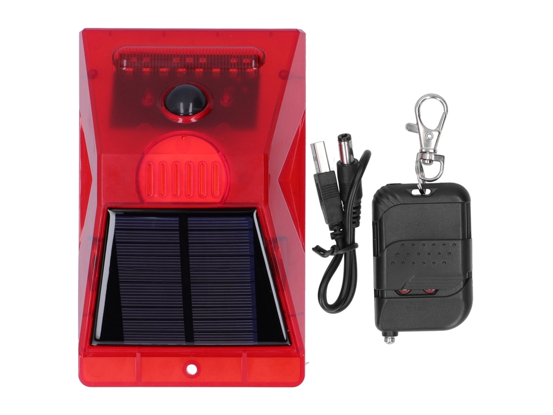 Lámpara de alarma solar BJ de 129 dB, repelente de animales con sensor de movimiento y control remoto para granjas y jardines.