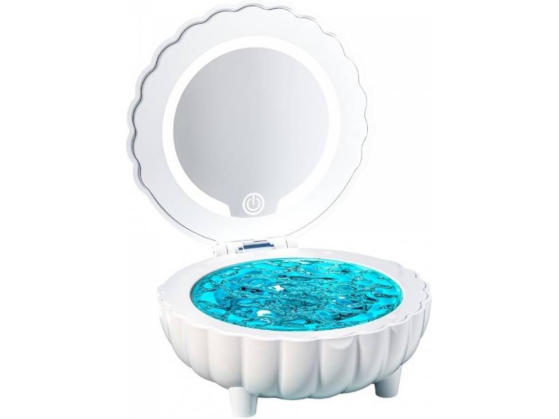 Altavoz LED Seashell BT con espejo de maquillaje y luz nocturna con atenuación continua (blanco)