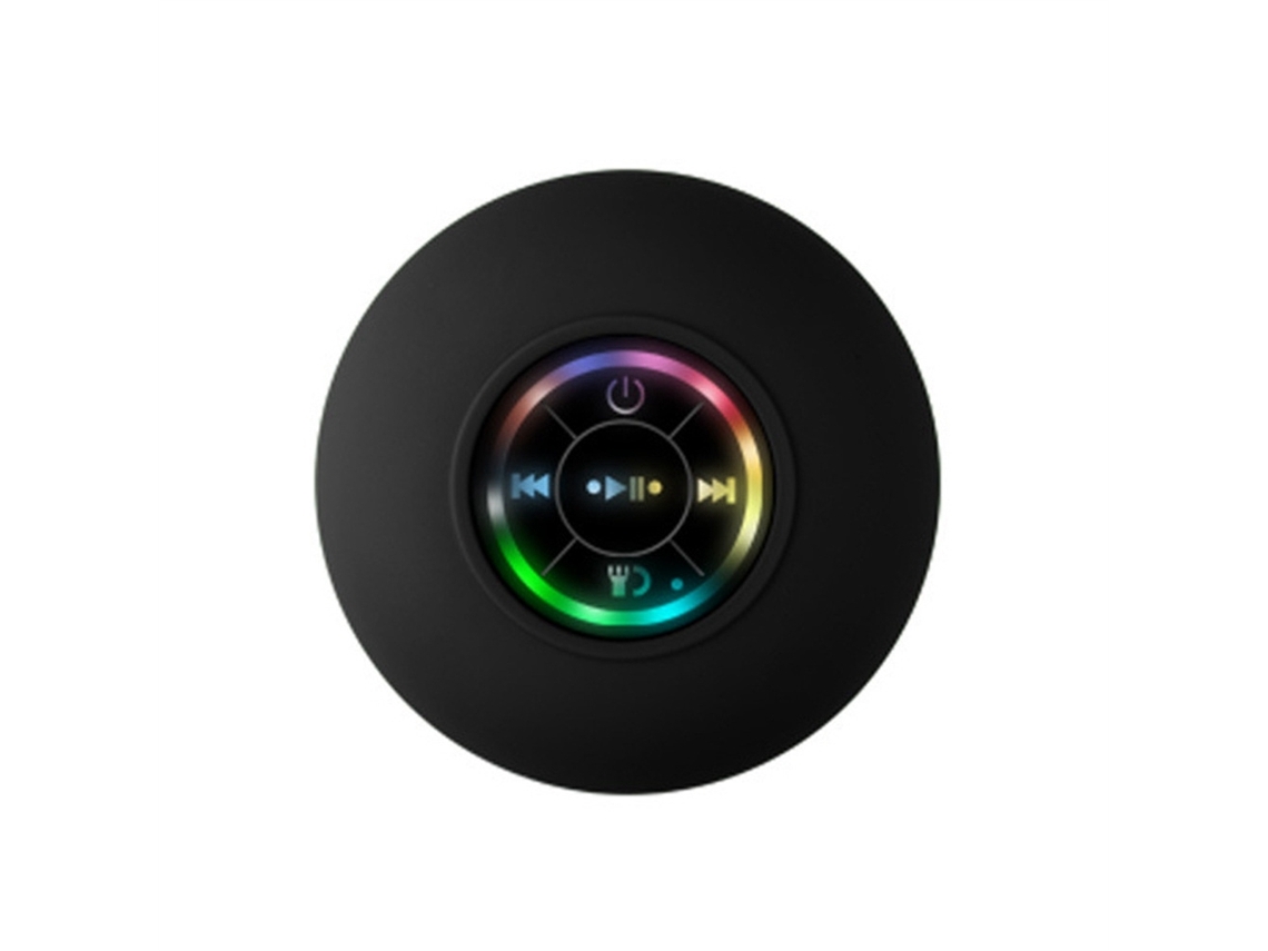 Altavoz Bluetooth (negro) resistente al agua, altavoz inalámbrico para ducha con iluminación RGB y ventosa.