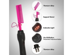 Peine Eléctrico Térmico Para Pelucas, Peine Alisador Con 3 Ajustes De Temperatura, Color Rosa.