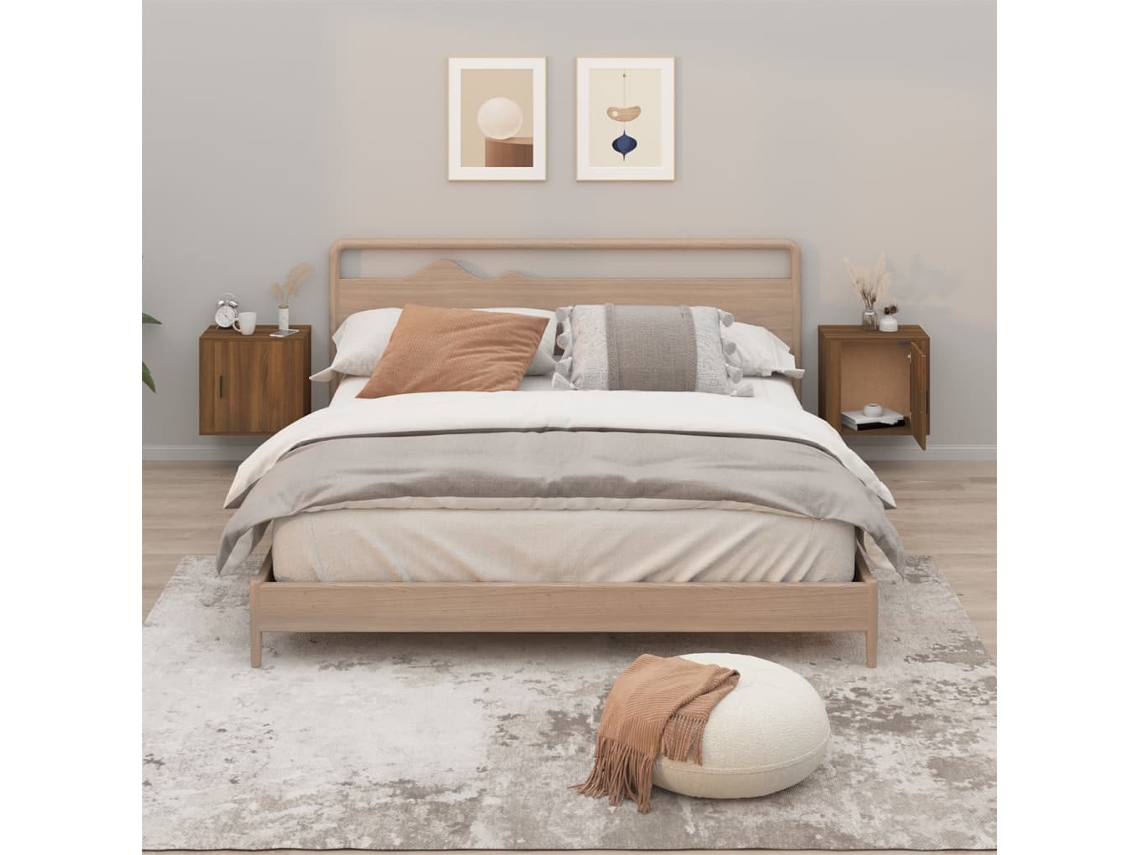 Mesitas de Noche de Pared 2 Pzs 50X30X47Cm Roble Marrón
