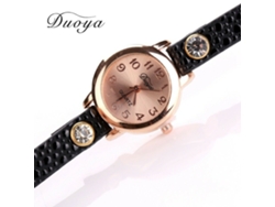Reloj De Pulsera Analógico De Cuarzo Negro Con Colgante En Forma De Corazón Y Piedras Brillantes, Correa De Pu.
