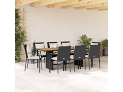 Juego de comedor de jardín de 9 piezas con cojines, mimbre sintético negro, DKD Home Decor