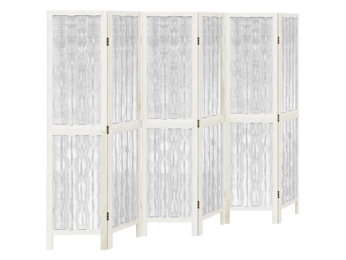 Biombo separador de ambientes, 6 paneles en madera de paulownia blanca y ramas de sauce Dec031059