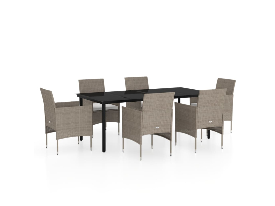 Maison Exclusive - Juego De Comedor De Jardín 7 Piezas Con Cojines Beige Y Negro