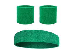Conjunto de tres piezas Yuysan: diadema y muñequeras absorbentes del sudor, color verde, ideal para yoga, gimnasio y running.