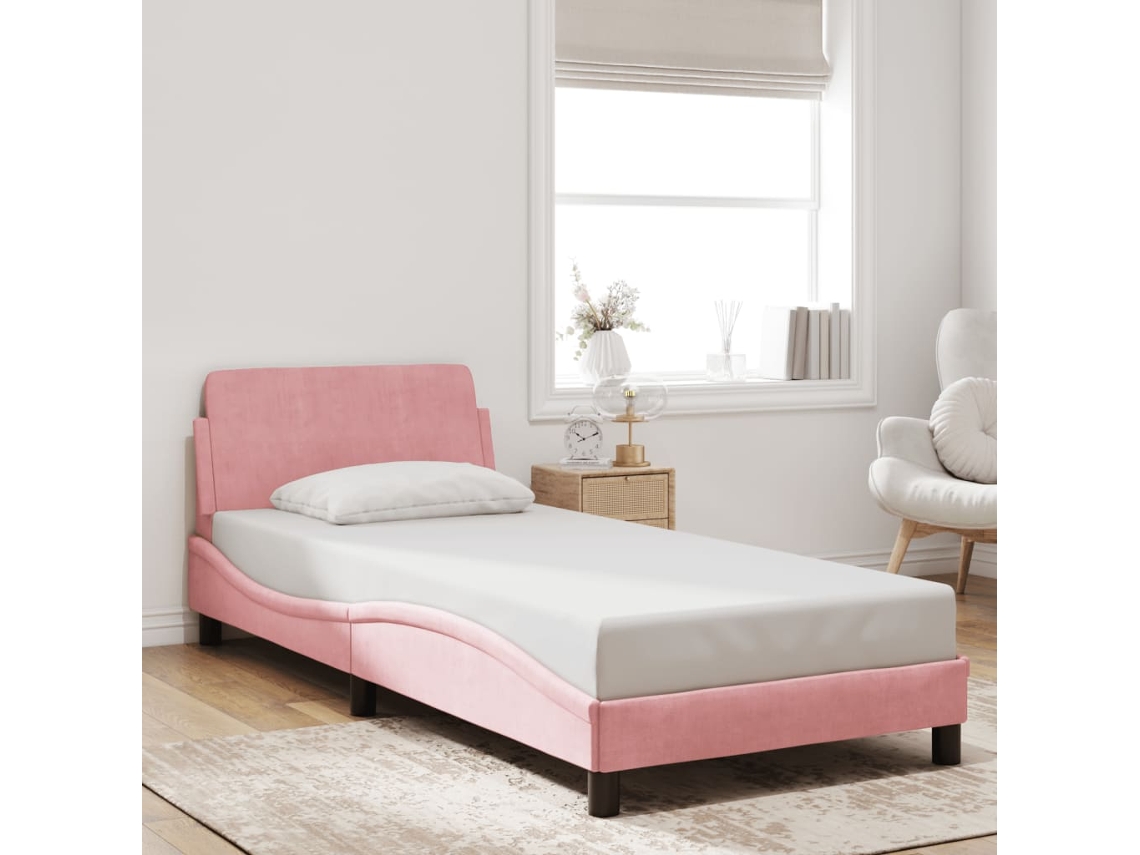 Cama Con Cabecero Sin Colchón Terciopelo Rosa 90x200 Cm